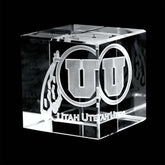Fan Frenzy Gifts Utah Utes Officially Licensed Drum and Feather Laser Engraved Crystal Cube